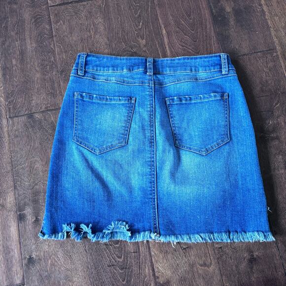 Rewash Vintage Reunion Women's Size 3 Denim Jean Mini Skirt Distressed Raw Hem - Picture 5 of 7